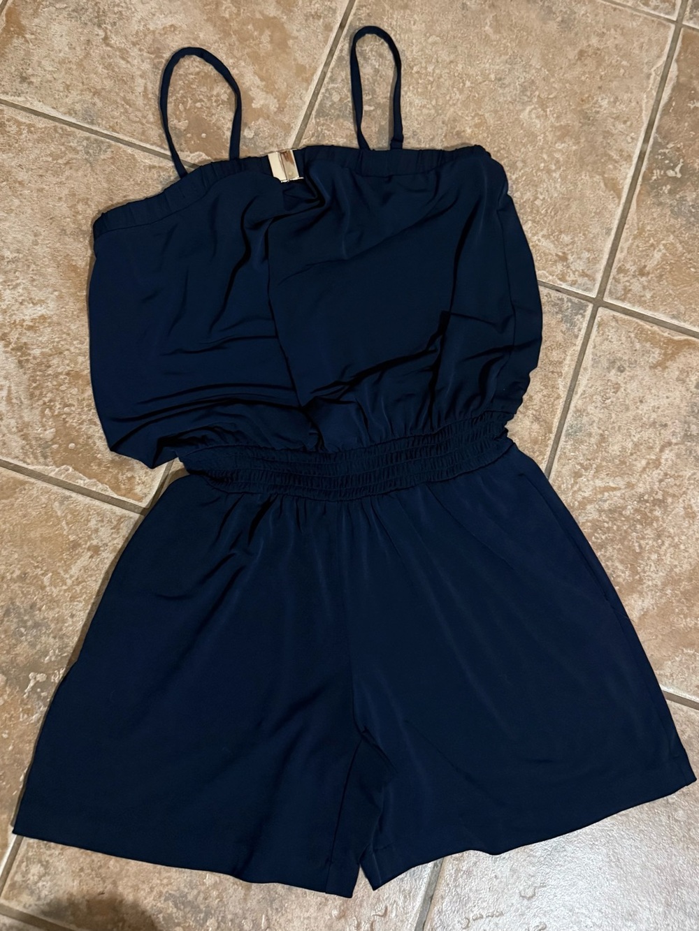 INC International Concepts Navy Petite Romper with Adjustable Straps